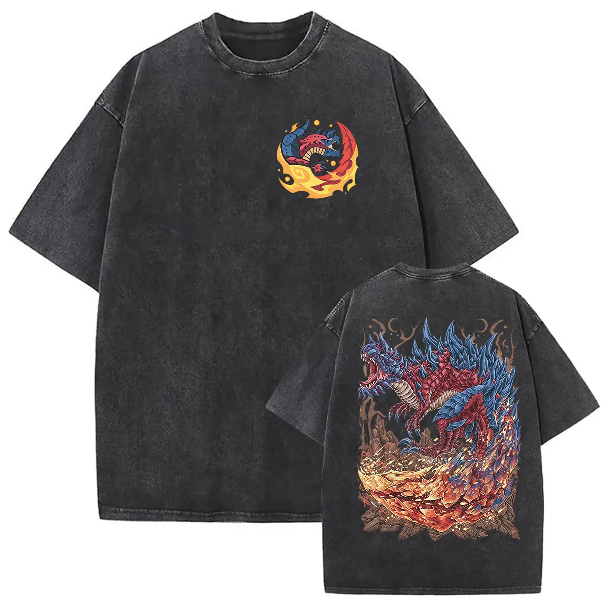 2026 Game Monster Hunter Glavenus The Scorching Blade Vintage Washed T Shirts Men Women Print Short Sleeve T-shirt Short Sleeve