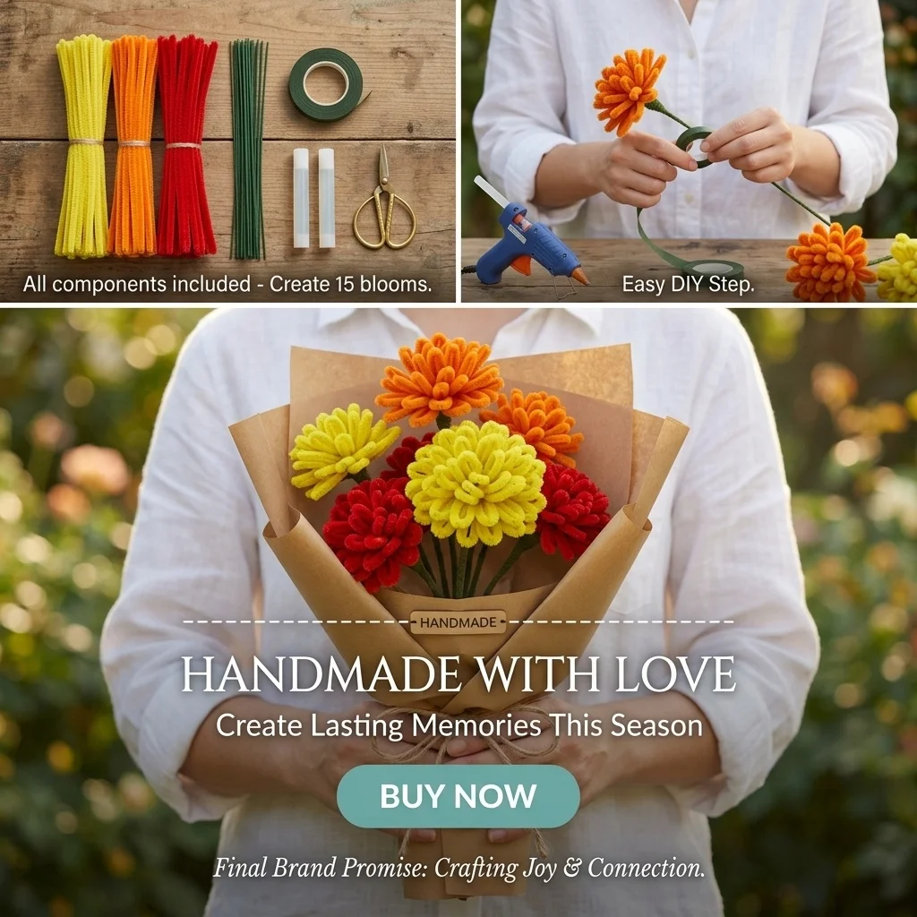 Artificial Pipe Cleaner Marigold Flower Mexico Day of The Dead Altar Decorations DIY Handcraft Mexican Party Halloween Decor
