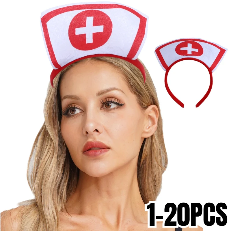 Pink Nurse Hat Headband Role Play Costume Accessory Halloween Party Favor Hair Hoop for Women Girls Cosplay Nurse Cap Decor