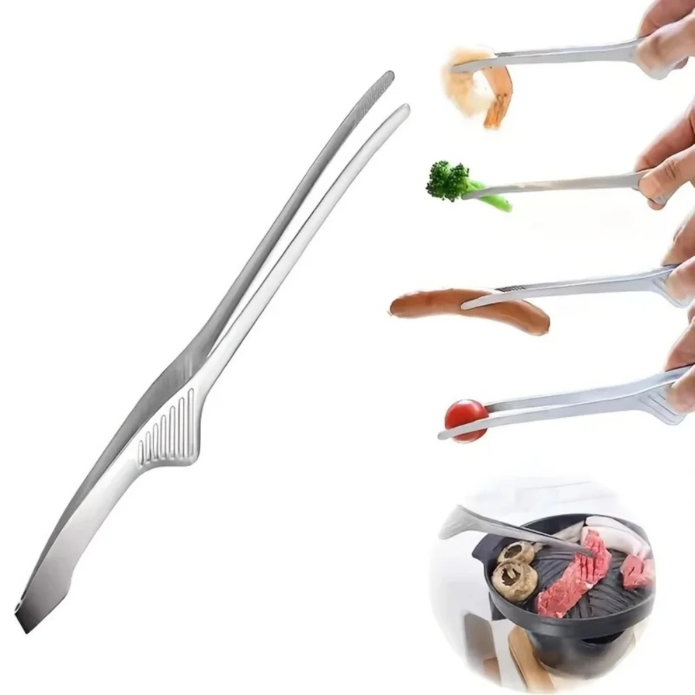 Non Slip Stainless Steel Food Tongs Barbecue BBQ Steak Clip Multi-purpose Food Clips Kitchen Gadgets Barbecue Tongs Accessories