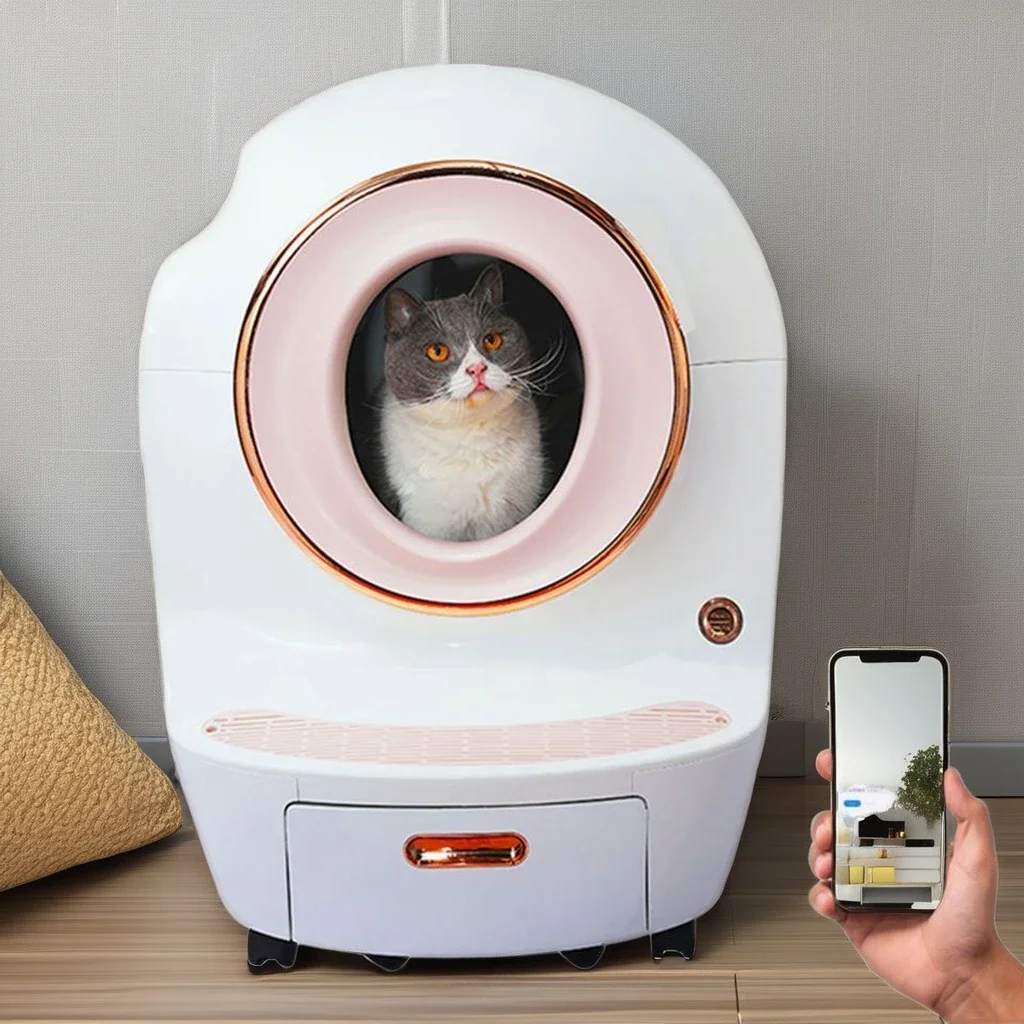 

Toilet Automatic Pet Cleaning Large Smart Self For With Cats Enclosed Tray Clean And App Cat Box