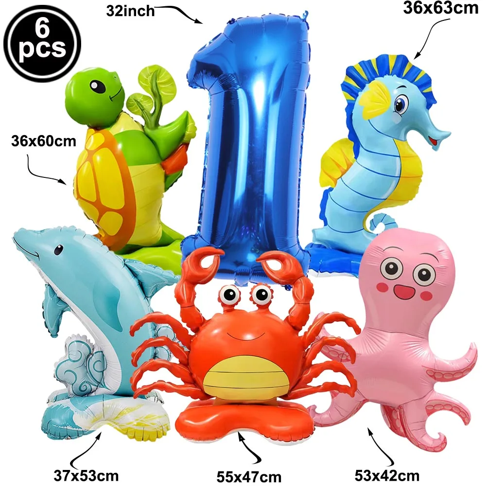 Ozean-Tier Party Ballondekoration für 5. Kindergeburtstag Hai Seepferdchen Krabbe Schildkröte Oktopus Ballons Kindergeschenke Babyparty Dekorationen – Detail 2