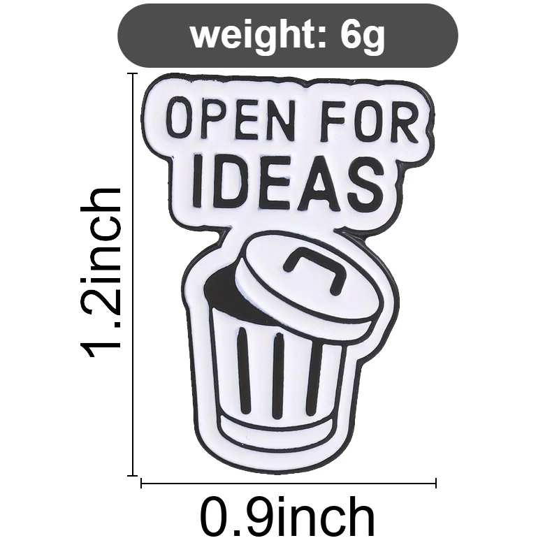 Open For Ideas Trash Can Enamel Pins Sarcastic Funny Office Work Meme Brooches Coworker Lapel Badge Jewelry Gift for Friends