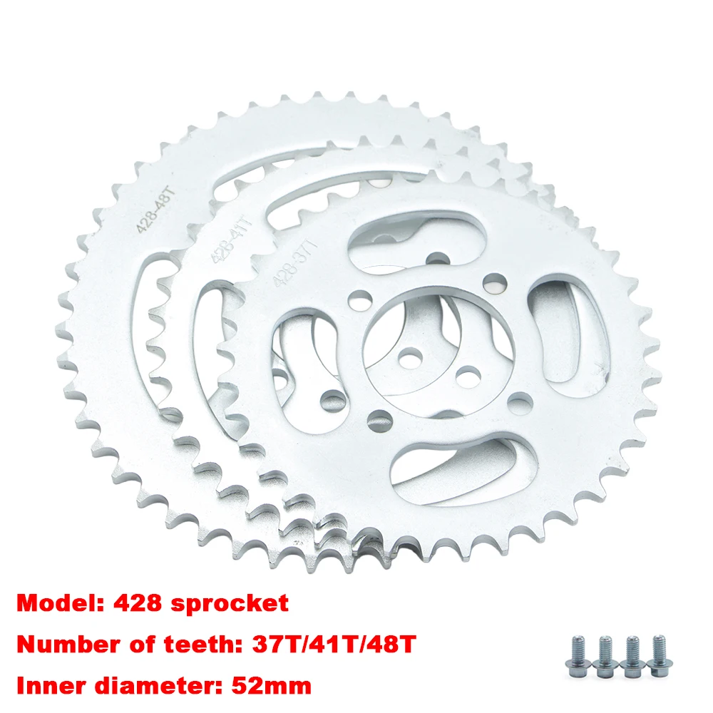 428 Motorcycle Gear 37T 41T 48T Teeth 52mm Rear Sprocket Suitable for ATV Kart Quad Bike Motocross