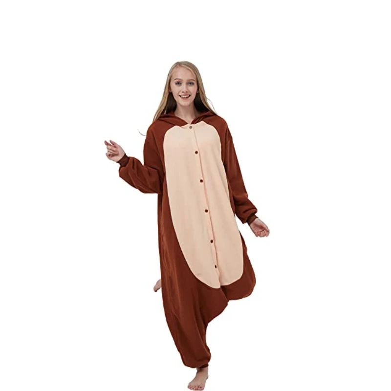 PAJAMASEA Brown Monkey Onesies Adult Onsie Family Party Animal Costume Cosplay Piece Jumpsuit Button Romper Raccoon Kigurumi