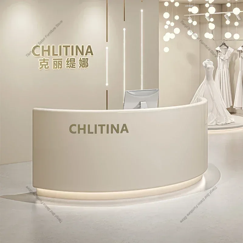 

Simple Modern Furniture for Clothing Store Cashier Curved Cream Style Front Reception Desk, Beauty Salon Bar Reception Desks