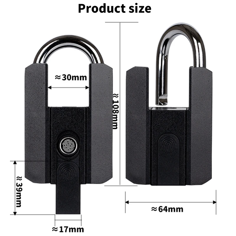 TTLOCK APP Fingerprint Padlock Keyless Smart Padlock IP67 Waterproof Type-C Rechargeable Bluetooth-compatible for Home Dormitory