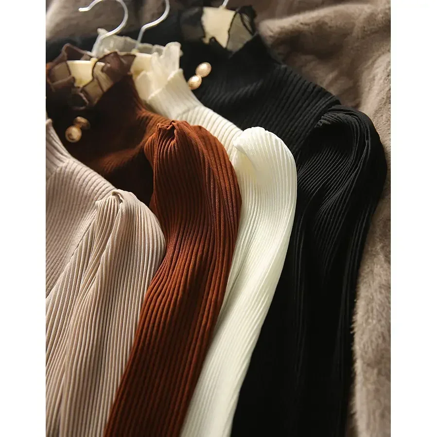 New Autumn Korean Vintage Half Turtleneck Cardigan Women Long Sleeve Single Breasted Sweater Japanese Sweet Slim Fit Tops