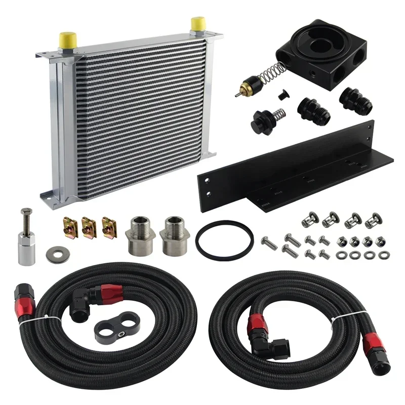 AN10 30-Row Oil Cooler Kit for Nissan 350Z Z33/370Z Z34 (03-08 3.5L/09-17 3.7L) | Thermostat 73±0.5° & Adapter Included