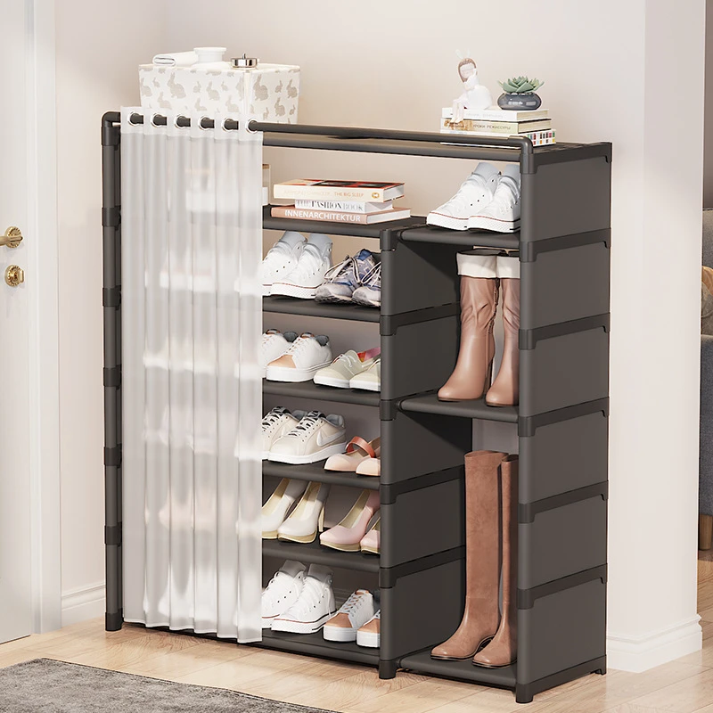 Shoe Rack Multi-layer Assembly, Simple with Door Curtain, Shoe Shelf, Dust-proof, Multi-functional Space-saving Shoe Cabinet