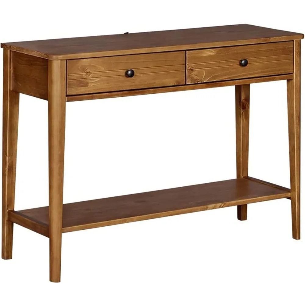 

California Mid-Century Solid Wood 2-Tier Console Table with Drawers and Shelf/Console Sofa Table/Hallway/Entryway Table, Honey