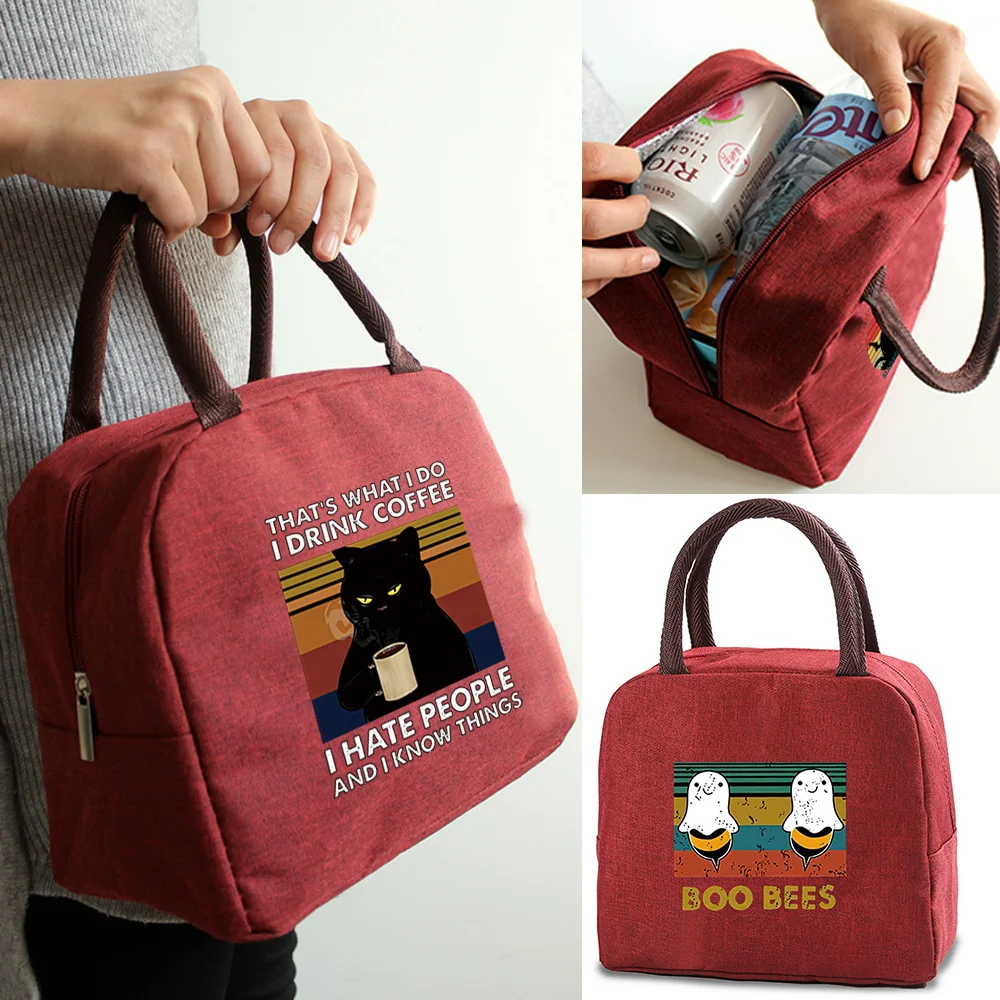Pew Pattern Printed Lunch Bags Women Food Insulated Handbags Cooler Picnic Bags Thermal Lunch Box Pouch School Food Storage Bag
