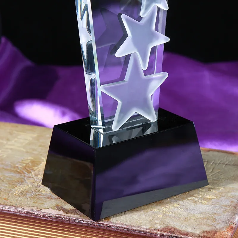 Five star blade trophy, crystal trophy, free customized glass frame, personalized statue, crystal birthday gift, home decoration