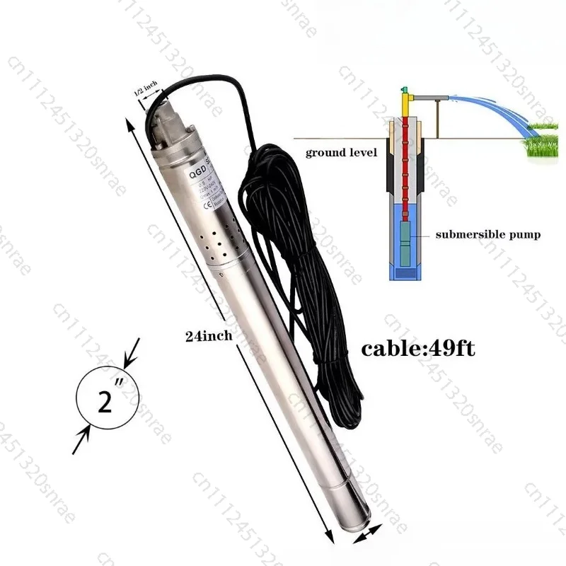 1000L/h Submersible Deep Well Pump - 304 Stainless Steel Body, 50mm 2-Inch