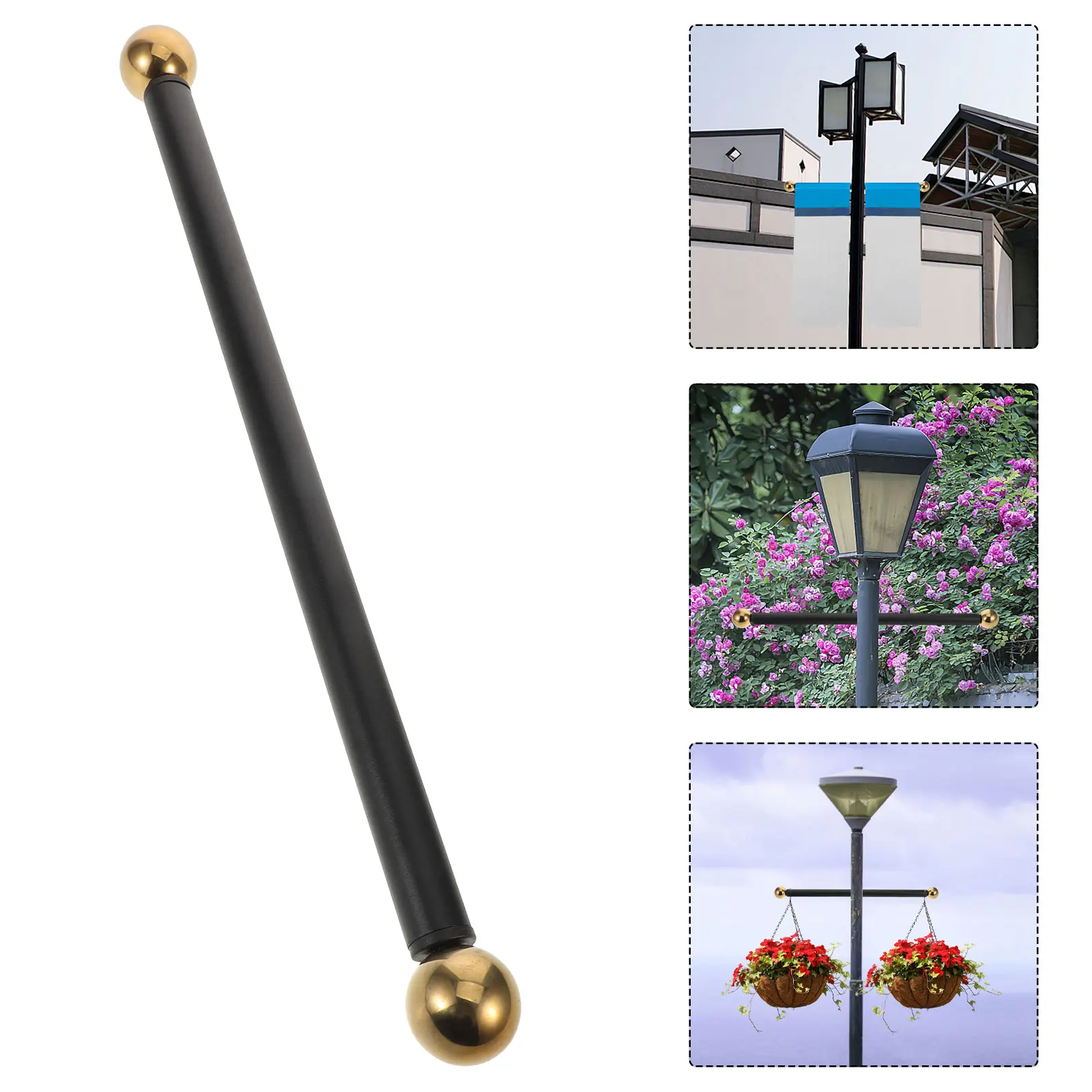 

16.51Inch Stainless Steel Cross Arm Ladder Rest Lamp Replacement Outdoor Light Pole Accessories Threaded Ball Cap Black