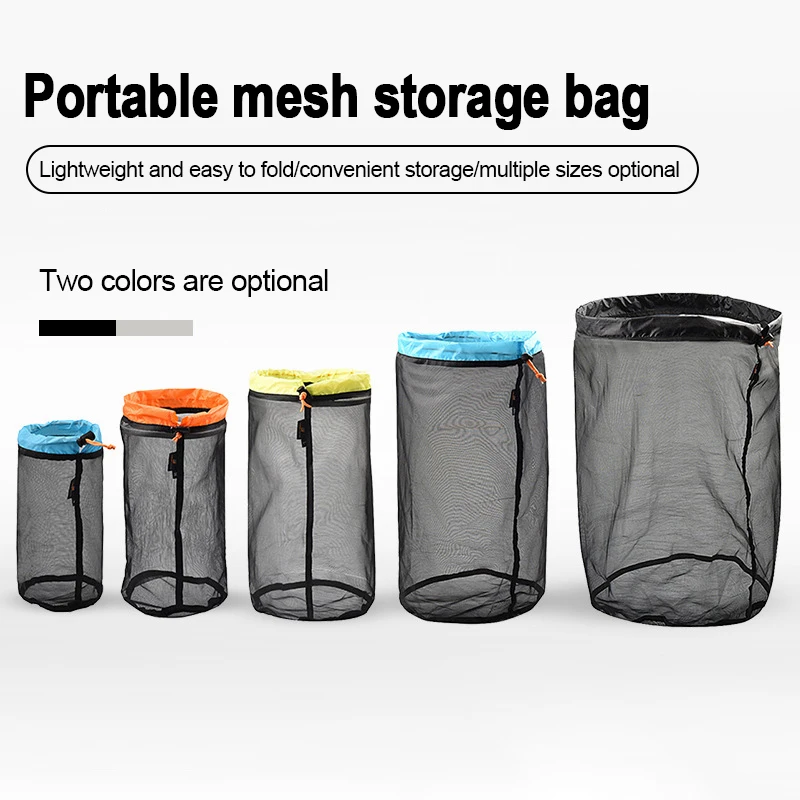 5 Size Travel Mesh Storage Bag Outdoor Drawstring Ultralight Mesh Stuff Sack Camping Traveling Organizer Hiking Tool Accessories