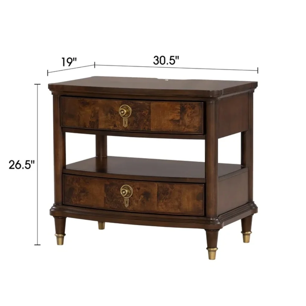 Contemporary Style 1pc Apartment Nightstand Power Outlet Key Knobs Gold Capped Legs Ball Bearing Glide Dark Cherry Finish