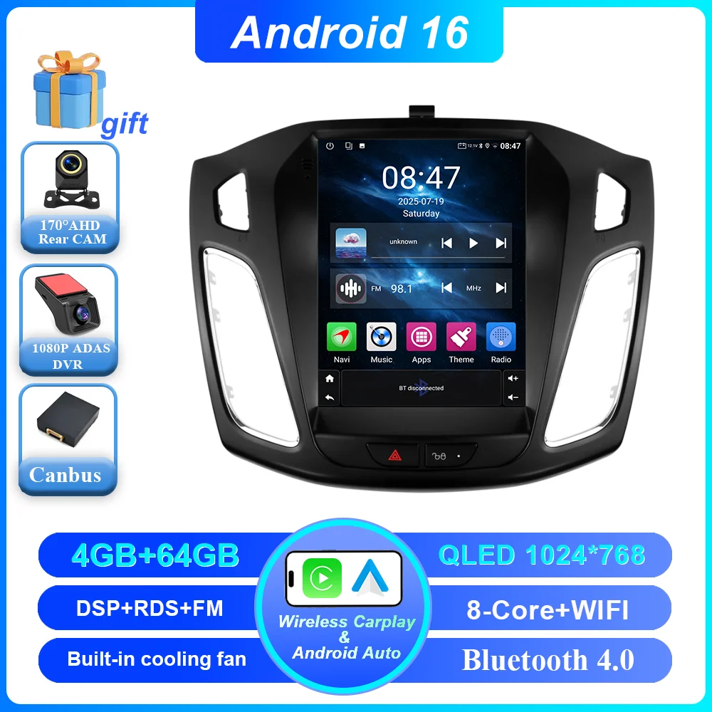 Android 16 Autoradio Stereo Voor Ford Focus MK3 2011-2019 Auto GPS Navigatie Multimedia Speler GEEN 2Din DVD 4G Draadloze Carplay