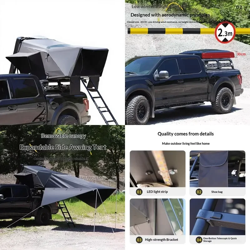 Factory Aluminum Alloy Roof Tent Hard Shell Outdoor SUV Self-driving Camping Folding Rollover Automatic Quick Opening