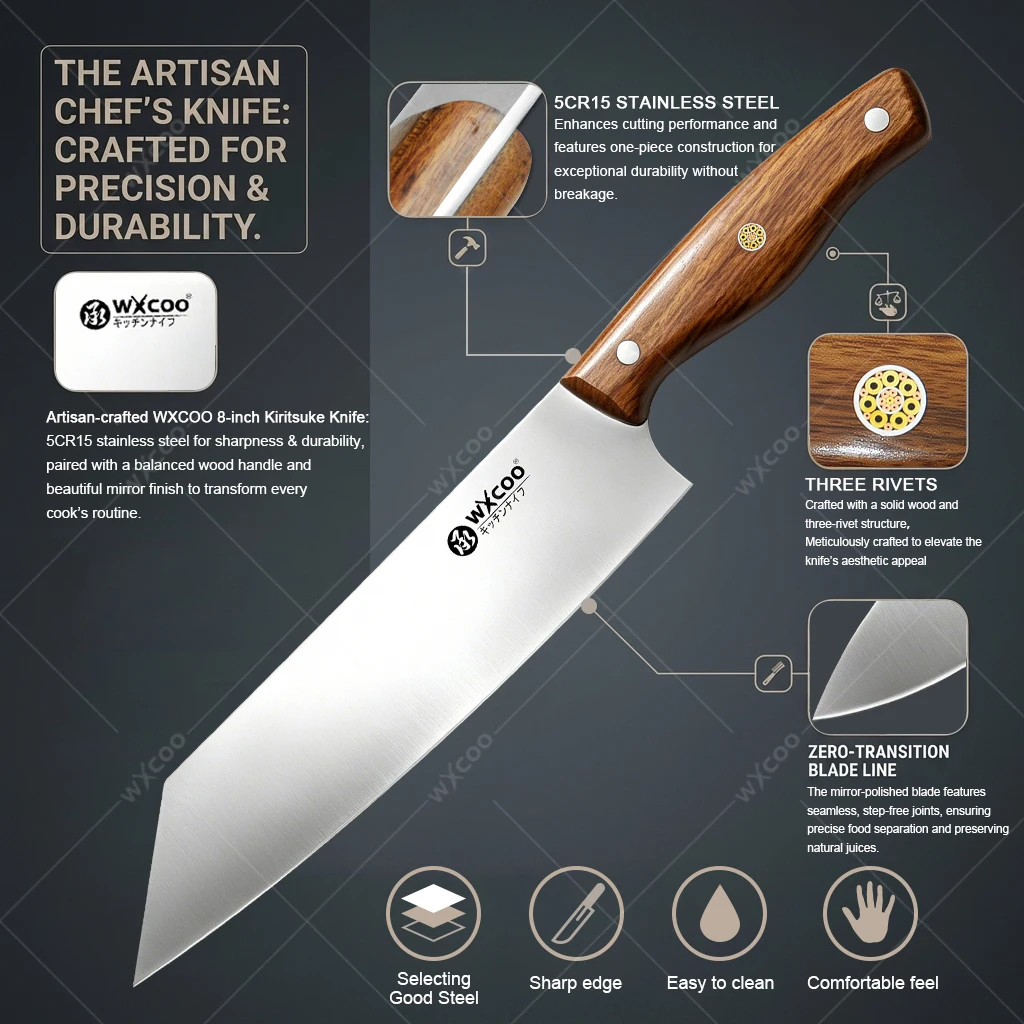 WXCOO 5Cr15Mov Stainless Steel Meat Cleaver Japanese Chef Knife Santoku Knife Kitchen Bread Vegetable Slicing Knife with Box