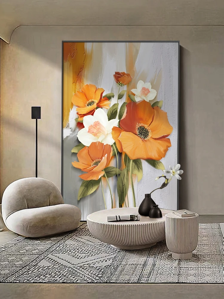 

Floral Light Luxury Living Room Decorative Painting Large Sofa Background Wall Floor Painting Texture Porch Hanging Painting