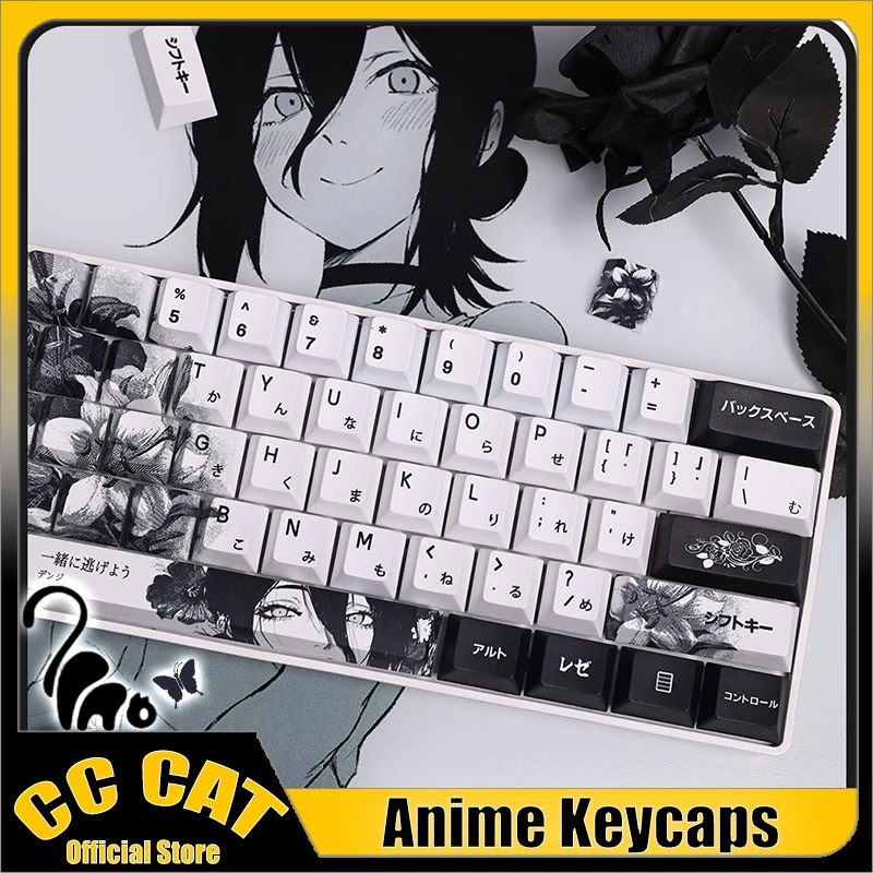 

White Black Anime Theme Keycaps Set Reze Pbt Sublimation Cherry Profile Keyboard Custom Caps For Mechanical Keyboard Accessories