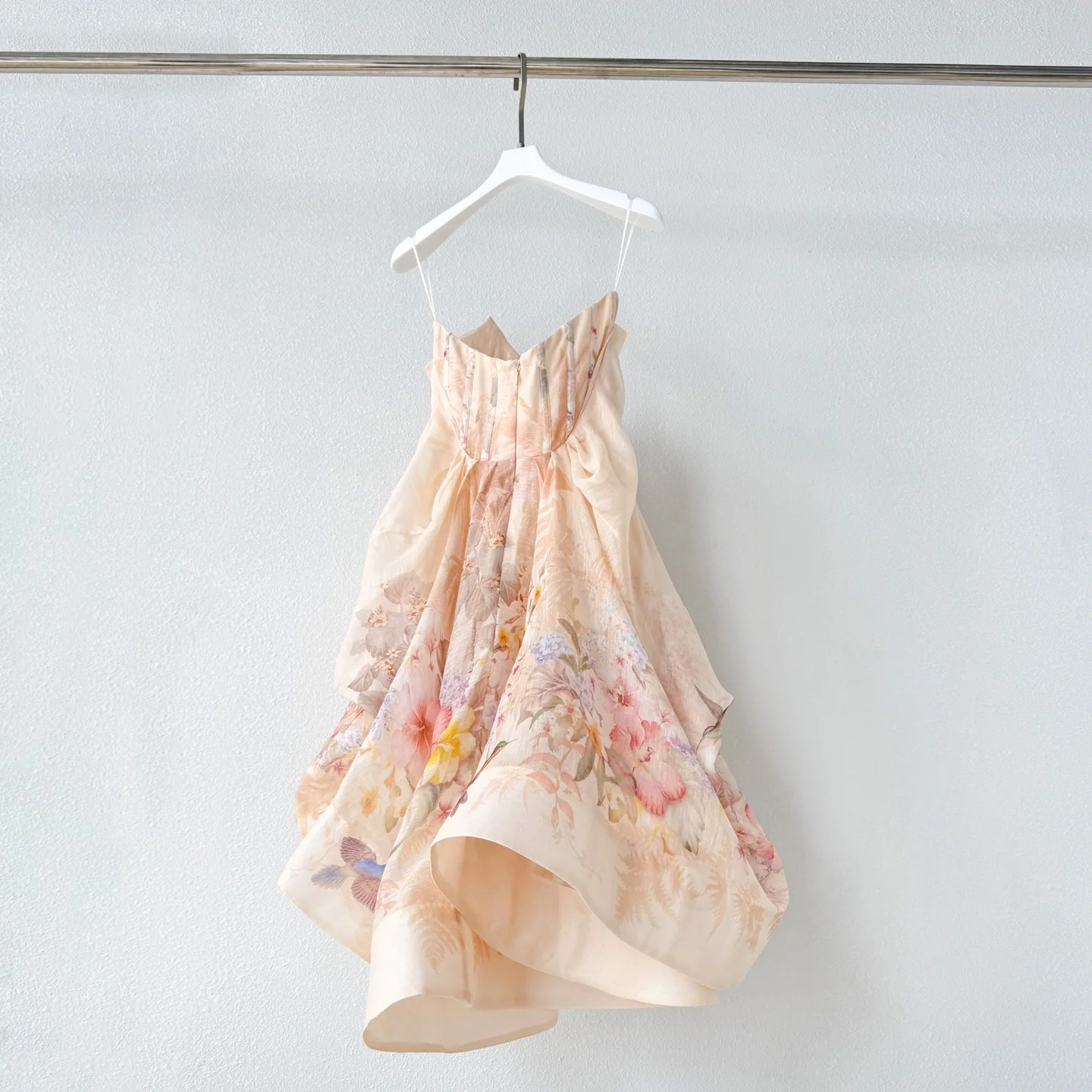レディースリゾートウェアオーストラリア高級デザインシルクリネン服ヴィンテージ花柄ノースリーブ非対称ミニドレスパーティー用