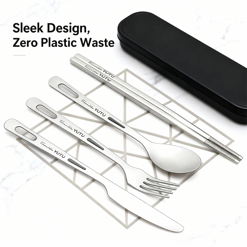 Pure Titanium Cutlery Set:Portable 3-Piece Western General Tableware with Chopsticks for Outdoor Camping,Travel & Home Use
