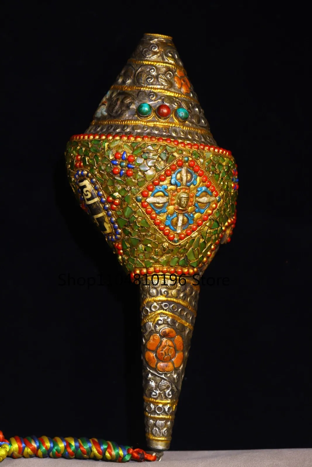 Conch Painted Gem gZi Beads Shell Cross Vajra Buddha Head Buddha Conch Amulet