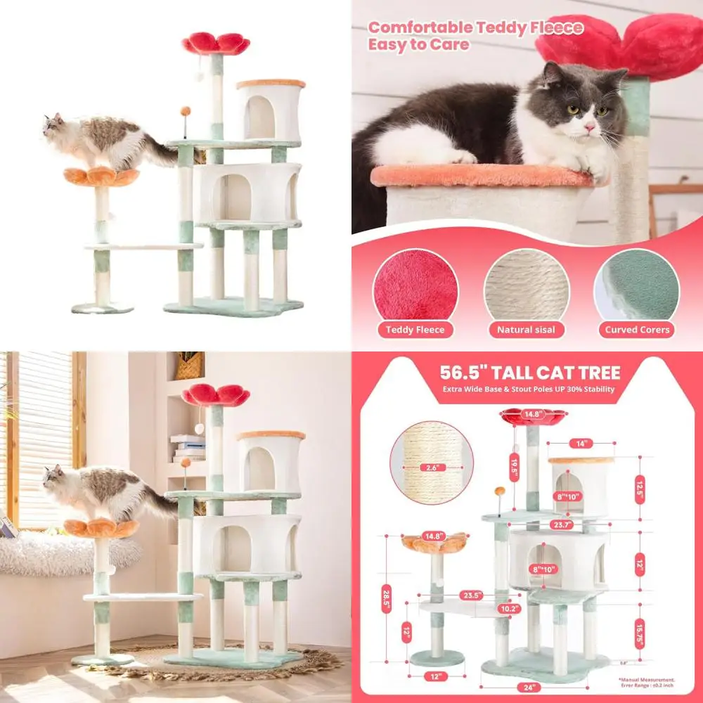 

56.3in Multi-Level Cat Tower with Scratching Posts, Plush Condo for Large Cats, Space-Saving Indoor Furniture