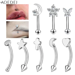 AOEDEJ 1 pezzo in acciaio inossidabile 16G sopracciglio Stud 8/10MM Piercing al sopracciglio stella luna farfalla forma Labret Piercing al labbro gioielli