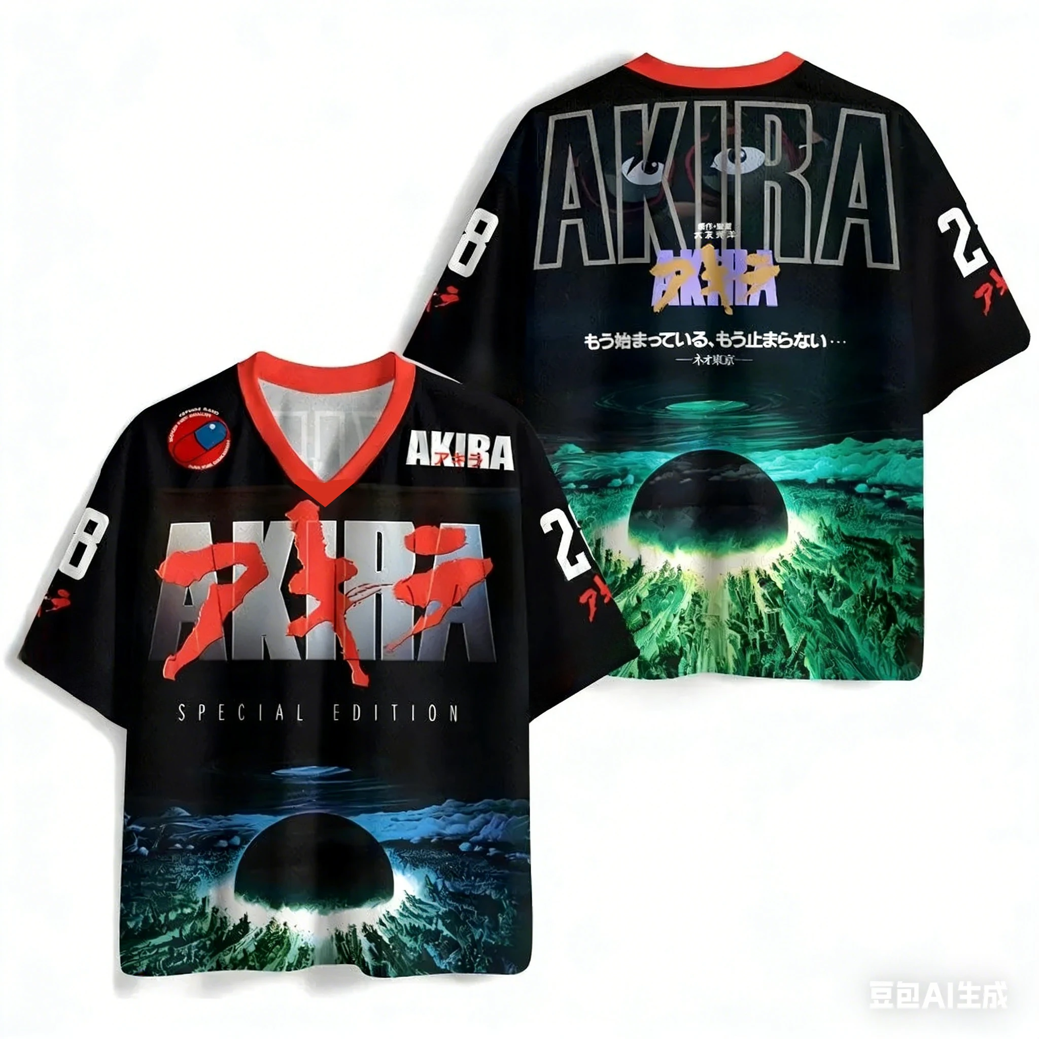 2026 Sommer Bestseller Mode Akira Battle Muster Design T-Shirt Cool Hip Hop Street Eltern-Kind V-Ausschnitt T-Shirt Groß