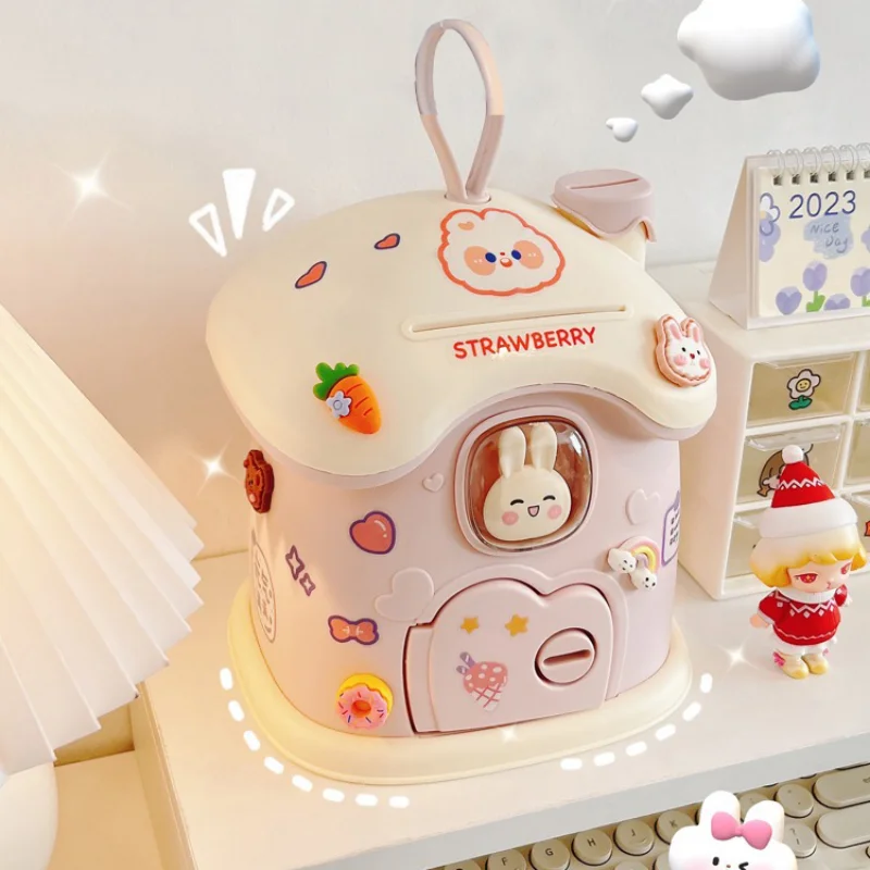 Girl DIY Creative Money Banking Toys Piggy Bank Money Saving Pot Coin Banks Coin Box with Lock Key Christmas Gift Toy for Kids