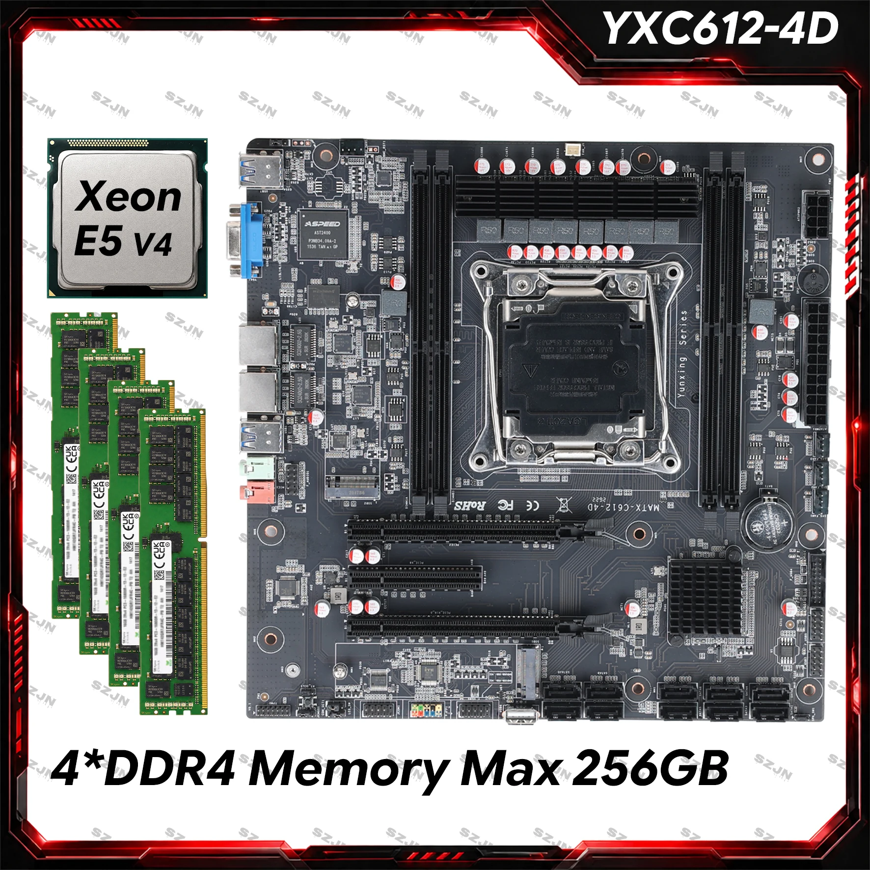 YXC612-4D4 C612 Motherboard Set LGA2011-3 Xeon E5 2680 2696 V4 CPU DDR4 ECC RECC RAM Max 256GB 10x SATA Dual 2.5G Server Kit