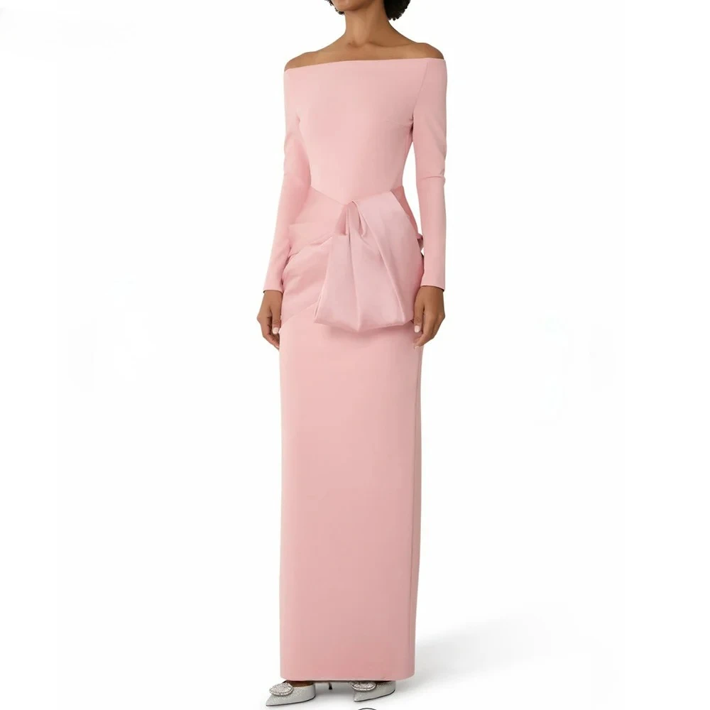 SoDigne Elegante rosa Abendkleider, schulterfrei, volle Ärmel, Schlitz, Partykleid, Meerjungfrau, formelle Abendkleider, individuell gestaltet