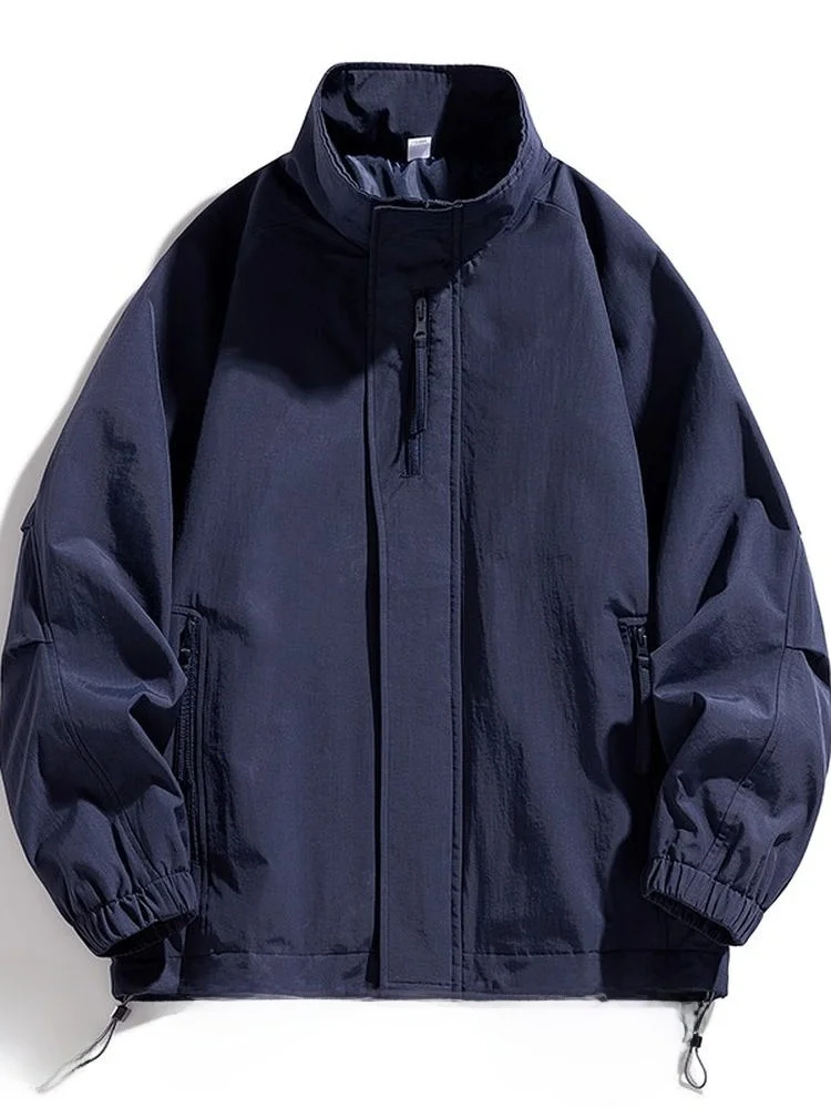 

Модная рабочая одежда Sle Jaet: Мужская демисезонная куртка свободного кроя с воротником-стойкой, ветрозащитная, однотонная, на молнии, с длинными рукавами