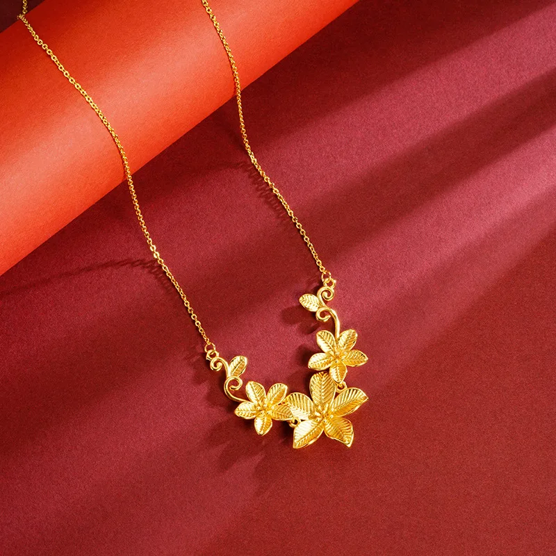 

Ожерелье «Три жизни» с цветком из песочного золота для женщин, винтажный дизайн с лепестками, китайский ретро-стиль, модное украшение в национальном стиле, с медным покрытием