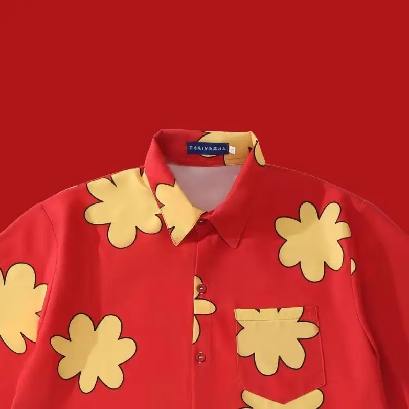 Floral Shirt Red Anime Short Sleeve T Shirt For Men Trendy Casual Top Soft Cotton Comfortable Fit Unique Design Pop Culture