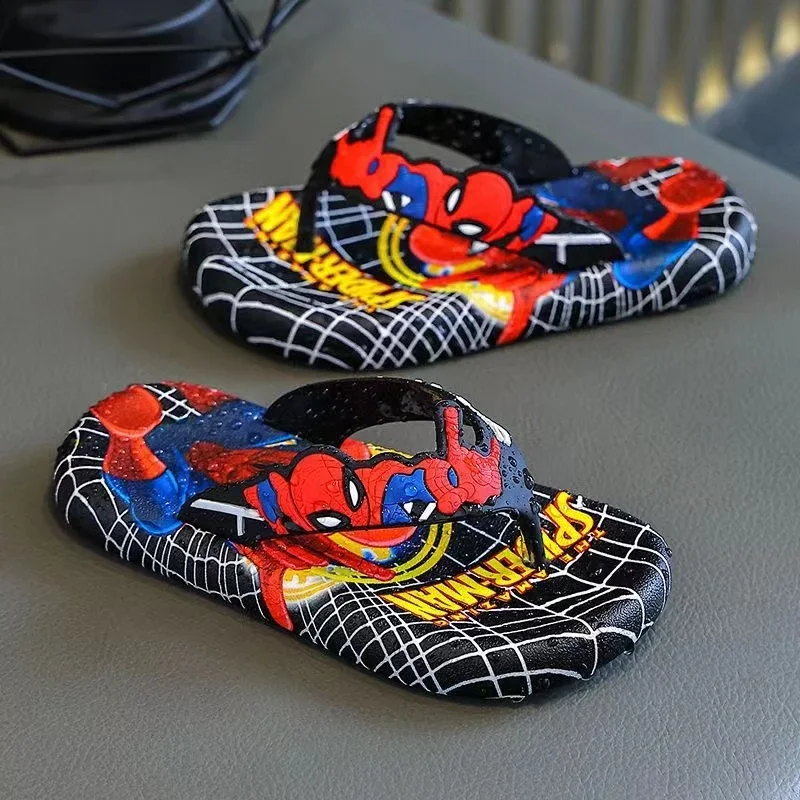 Summer Children Baby Boys Girls Slippers Cartoon Spiderman Print Cute Soft Flips Flops Blue Red Kids Beach Wear Shoes 24-35