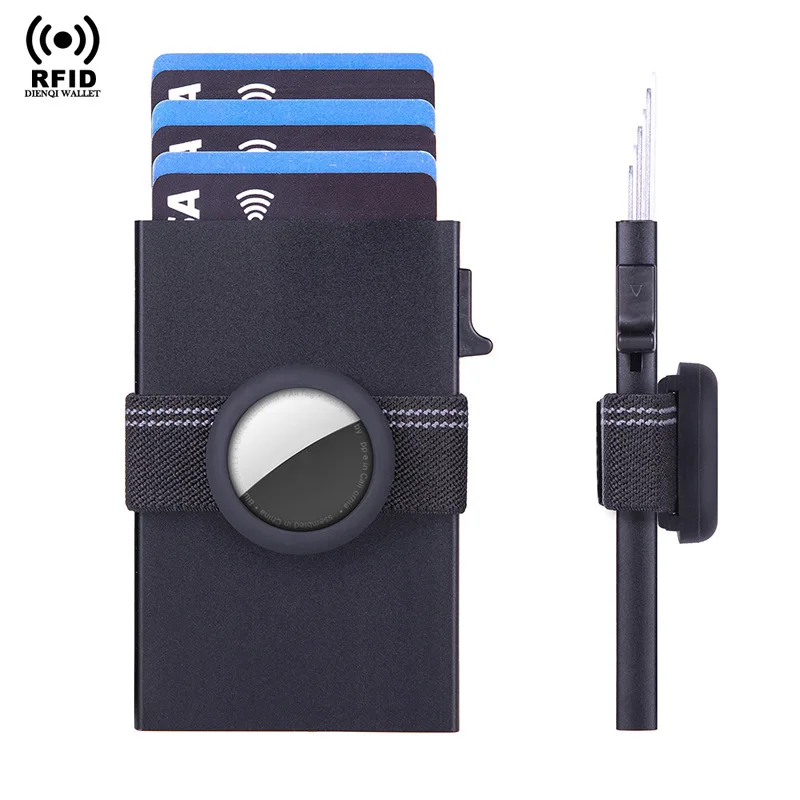 

Кошелек с защитой от RFID для банковских карт, роскошный алюминиевый автоматический металлический футляр для AirTag, кошельки для мужчин и женщин