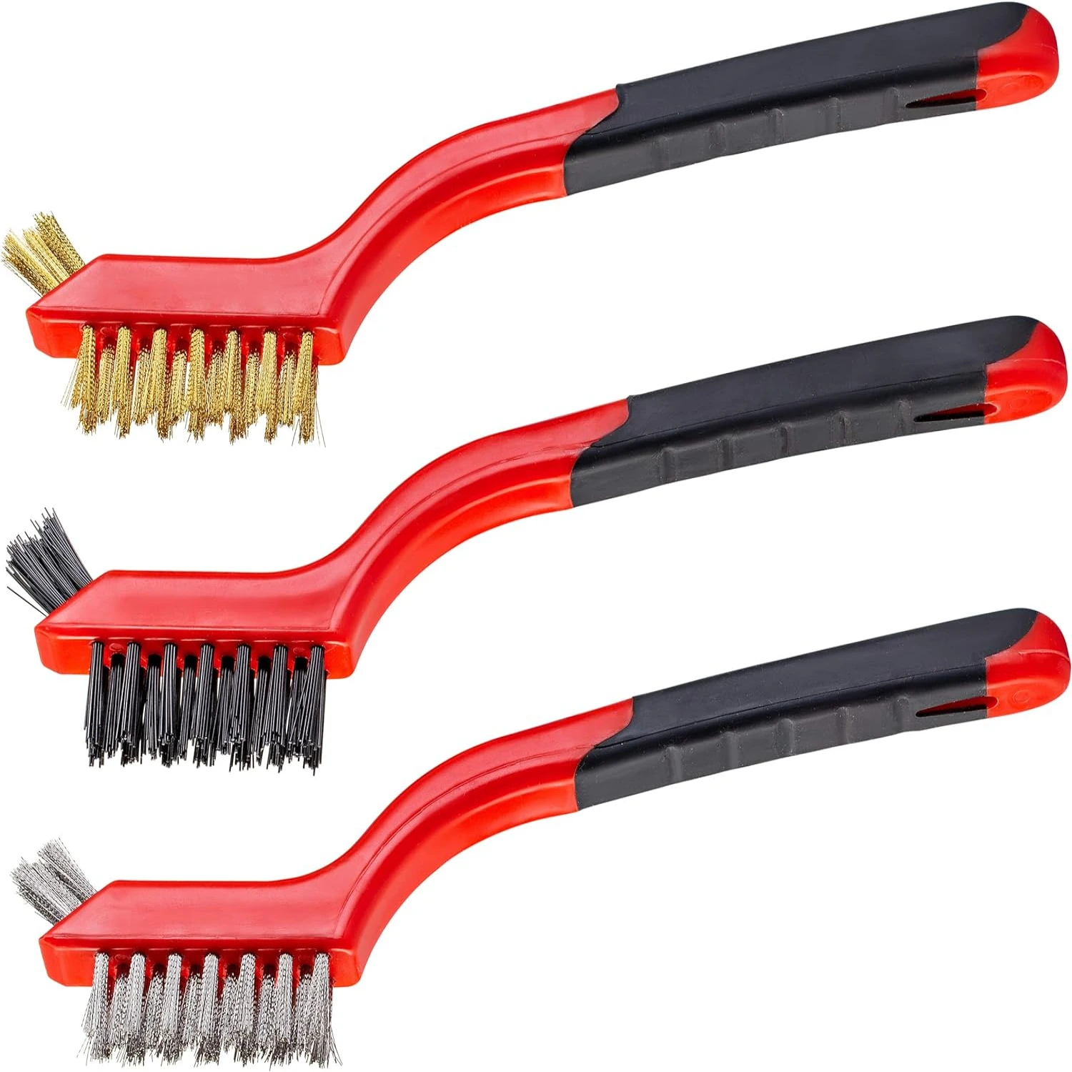 

Versatile Set of Sturdy Wire Brushes with Stainless Steel, Brass, and Nylon for Effective Rust Removal and Cleaning Purposes, In