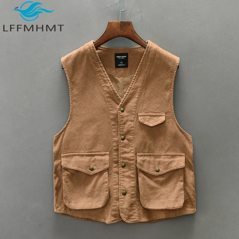 

Z016 Spring Autumn Fashion Men's Vintage Workwear Casual Vest Good Quality 100% Cotton Sleeveless Waistcoats Multi-pockets Tops