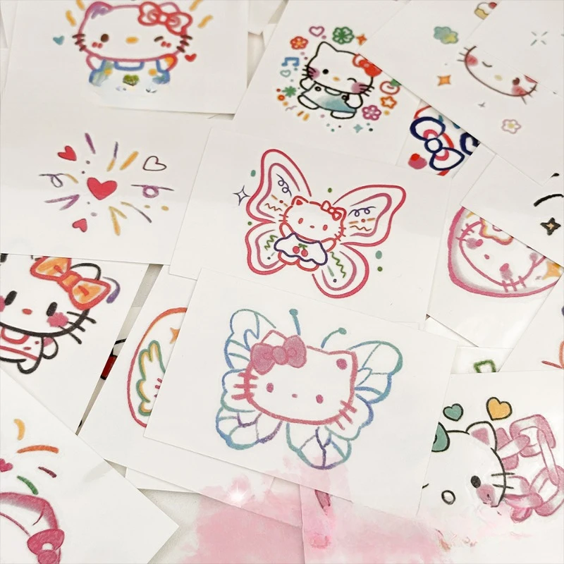 سانريو أنيمي الكرتون مرحبا كيتي طويلة الأمد اللون الوشم محاكاة الحلو بارد للماء الذراع ملصق
