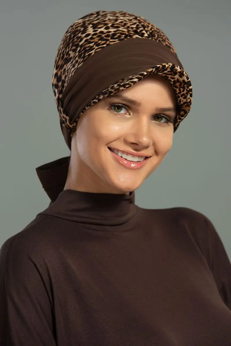 Chiffon Belted Hoed Bone Luipaard Patroon