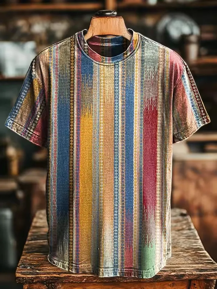 New Brown and Yellow vintage Men's Nordic Dragon Full Print Round Neck Loose Retro Short Sleeved T-Shirt Clothing
