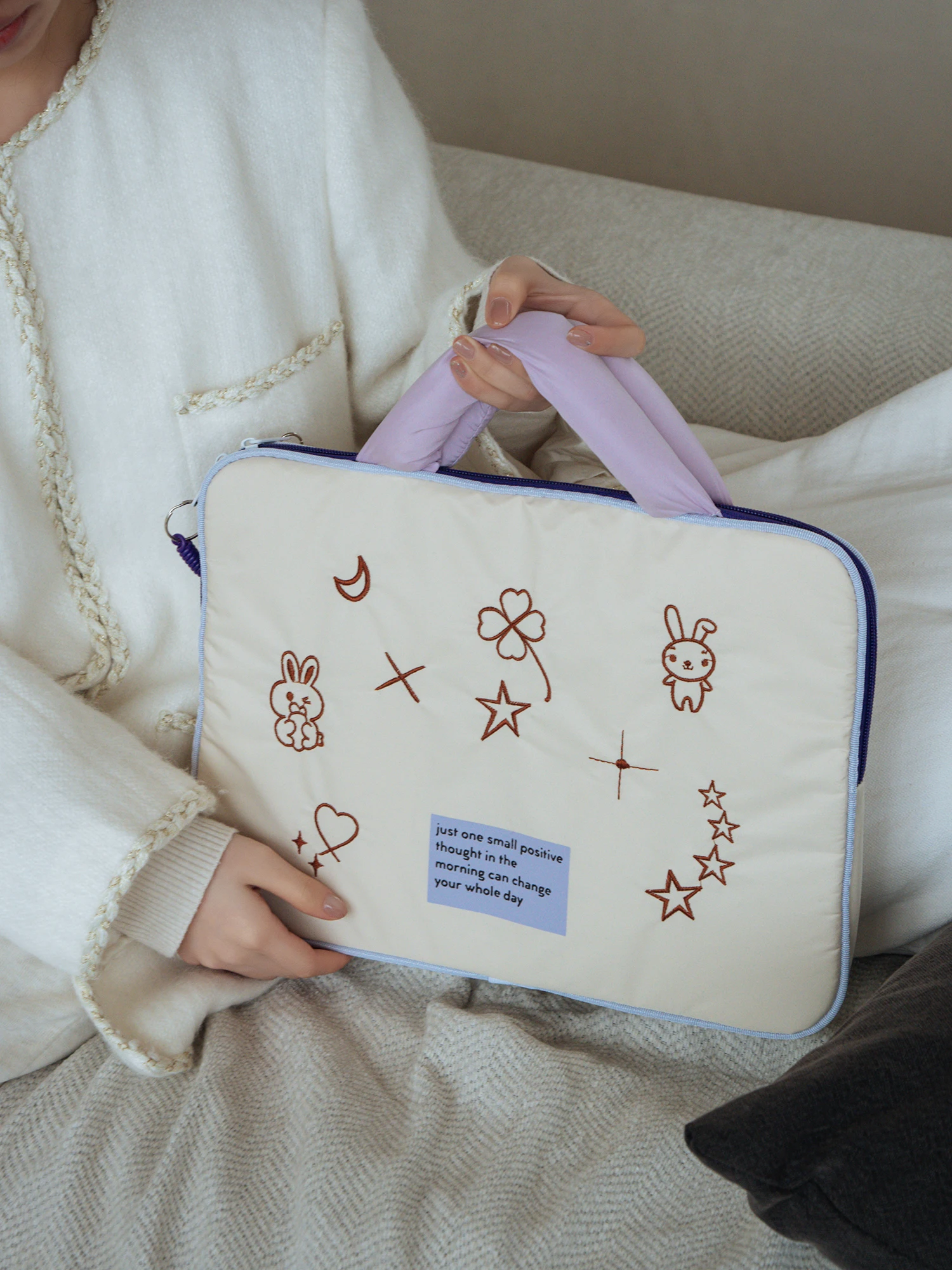 

Cute Rabbit Style Shockproof Laptop Bag for Women Simple Commuter Notebook Bag Student 15 Inch Inner Use Handbag