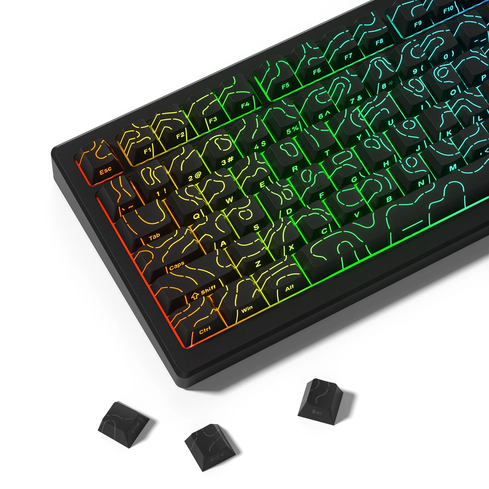 134-Tasten-Tastenkappen, schwarz, topografisch, 4,0 PBT, Double Shot Side Print, glänzen durch mechanische Tastenkappen mit Hintergrundbeleuchtung für mechanische MX Gamer-Tastatur