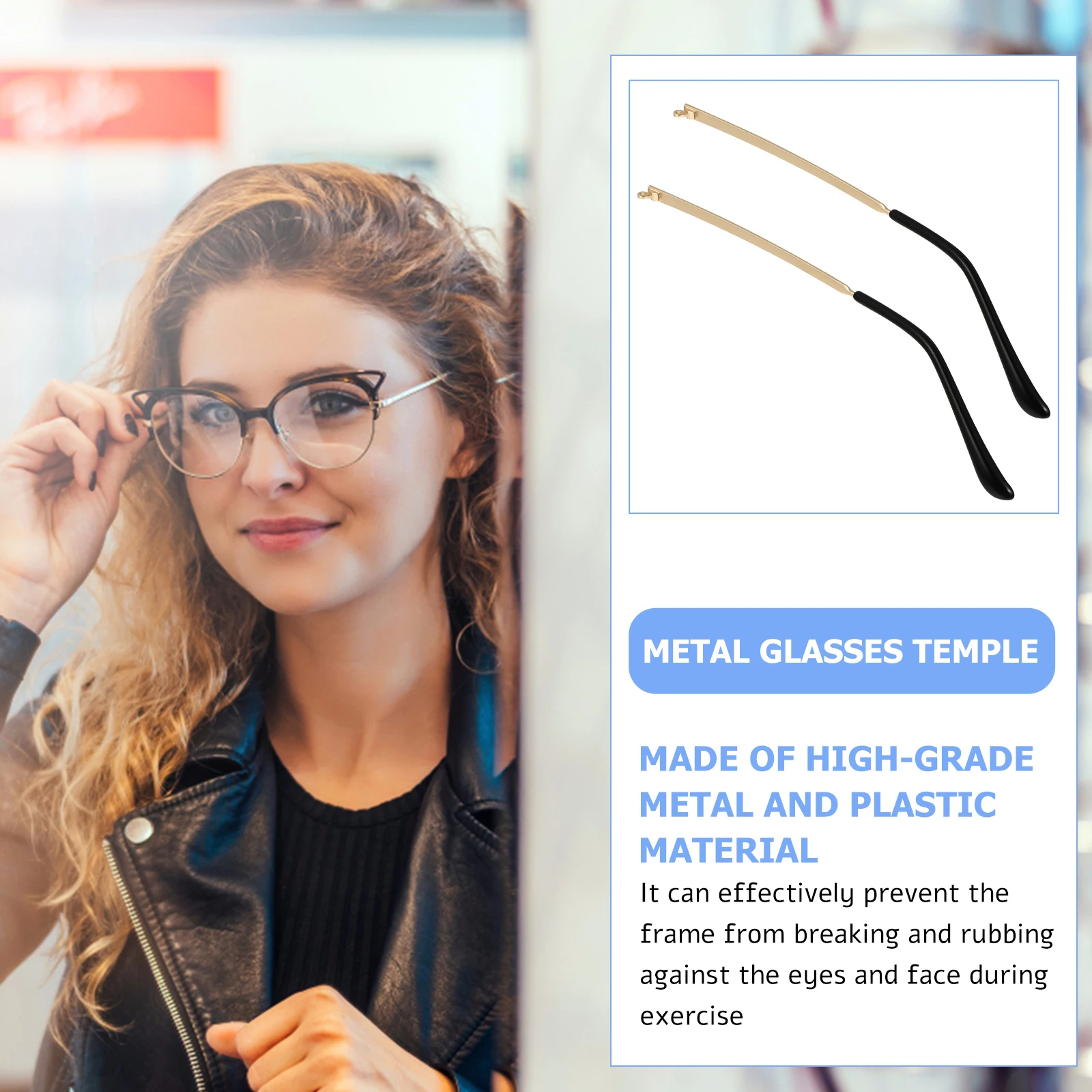 

Glasses Arm Replacement Black Metal Temples for Sunglasses Reading Myopia Durable Spring Hinges Comfortable Anti Deformation