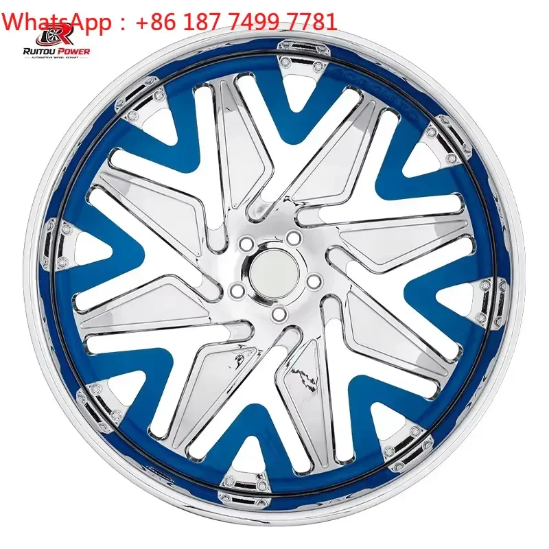 Forged Polished Wheel 20-26inch Bright Blue Inner Bar Multi Spoke Deep Lip Luxury Offroad Rims for US Full Size Pickup