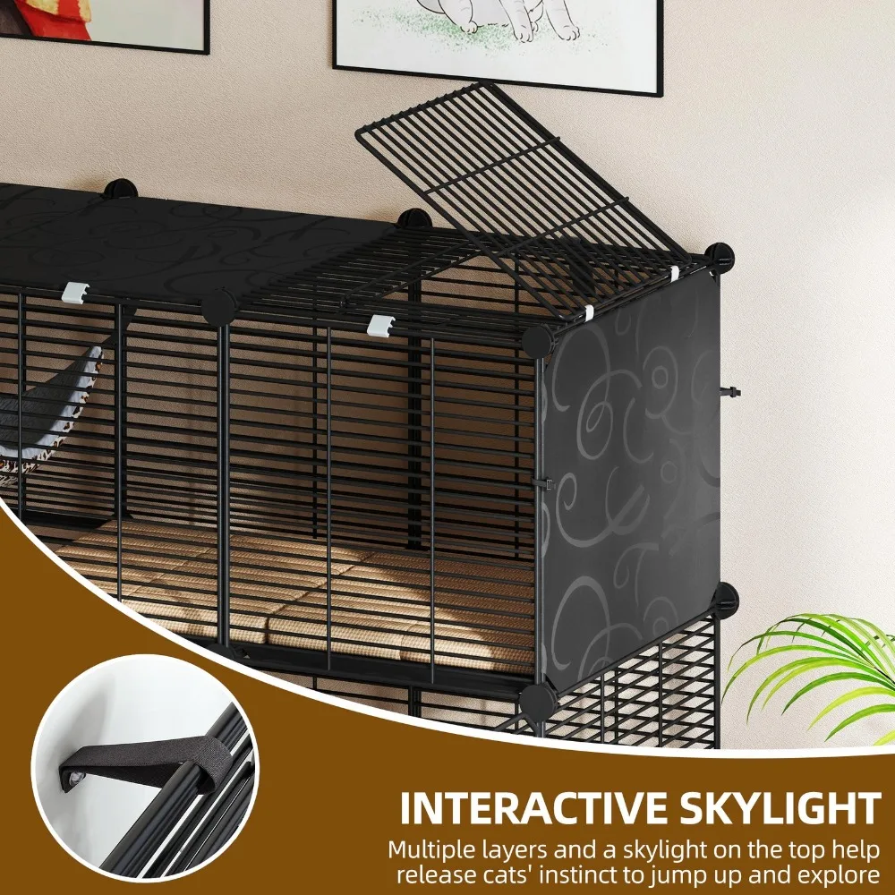 قفص قطط داخلي مكون من 3 طبقات، منطقة لعب واسعة لـ 1-3 قطط صغيرة مع صندوق فضلات #5